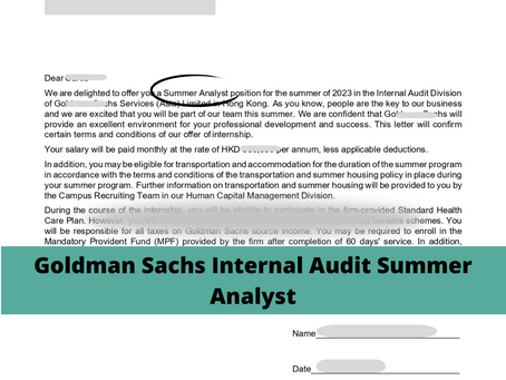 Goldman Sachs - Internal Audit (Summer Analyst)-2023
