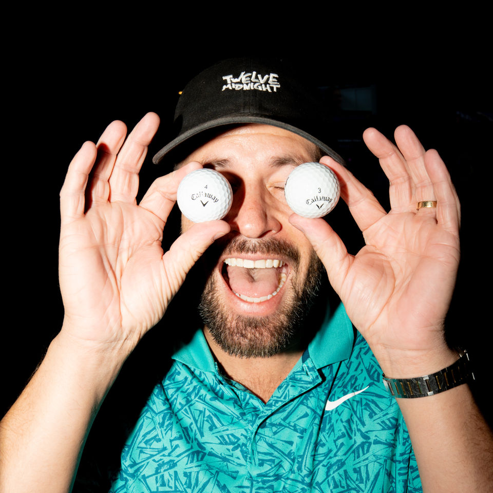 guy using golf balls as eyes
