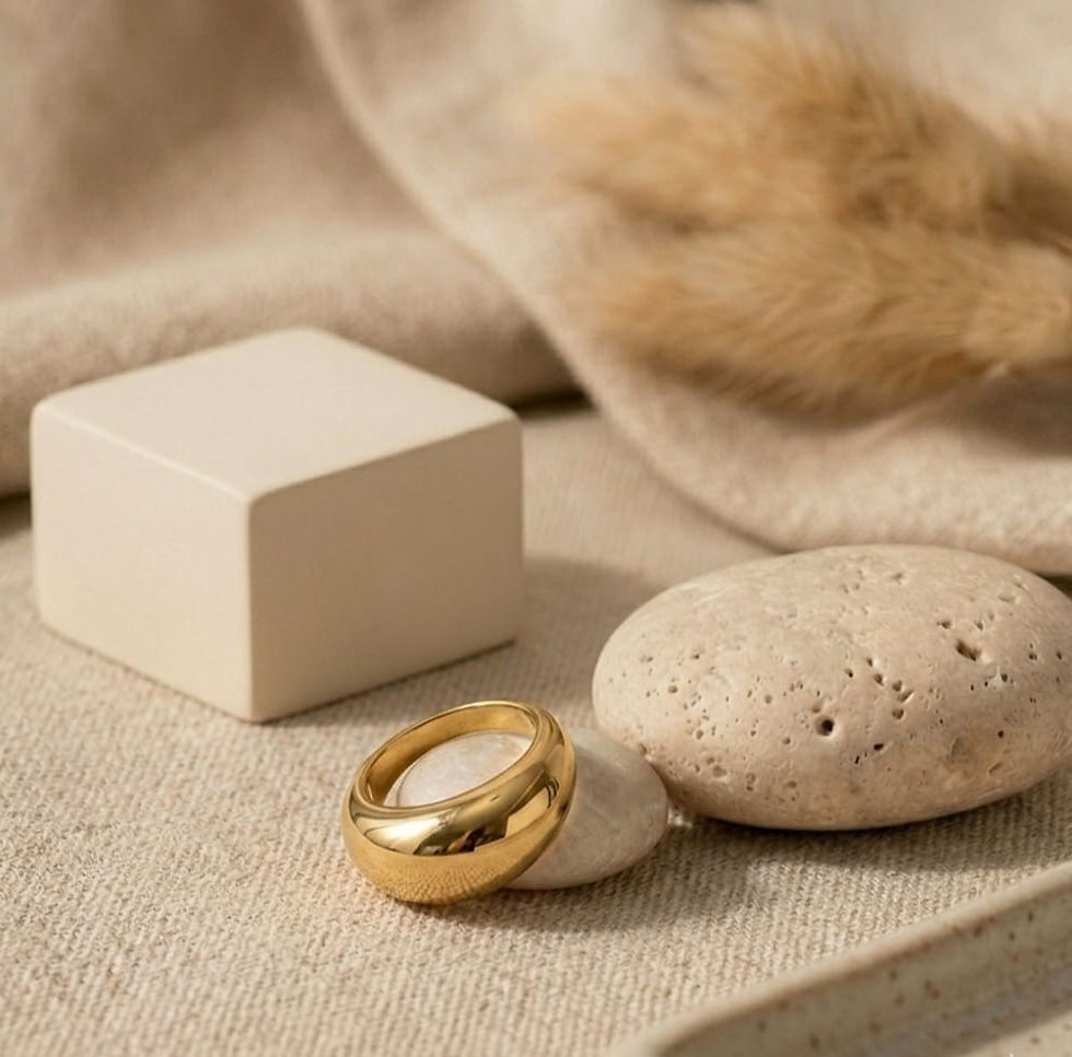 Gold dome ring on a stone with Darling Cherry Drop accents