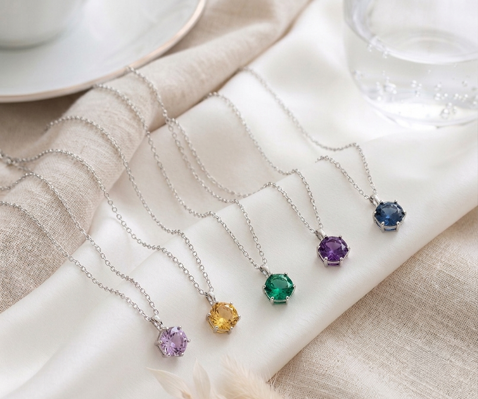 Thumbnail: Several Aurora Majesty Necklaces with colorful gemstones