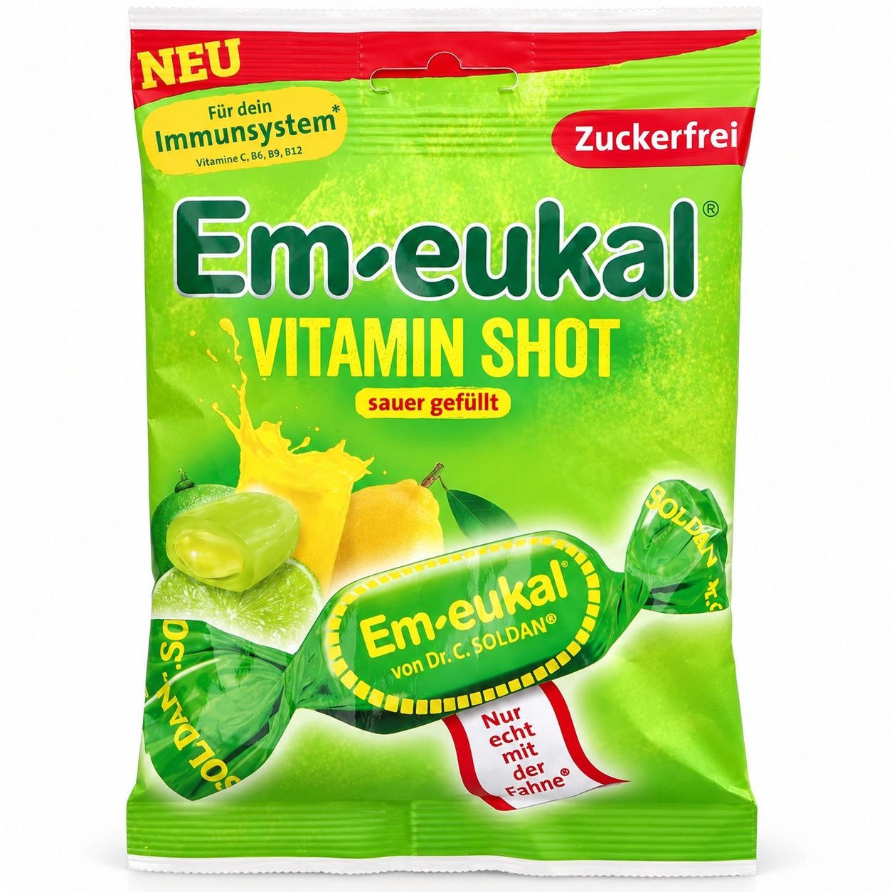 Em-eukal Vitamin Shot Sour Filled Sugar Free Candy 75g