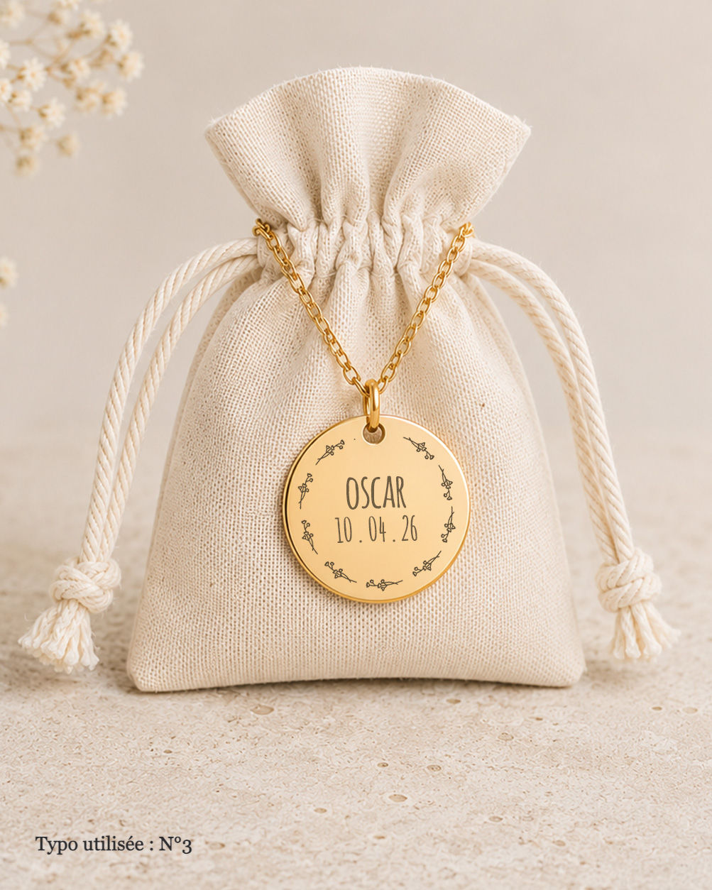 médaille collier pendentif personnalisé gravé cadeau maman baptême anniversaire communion