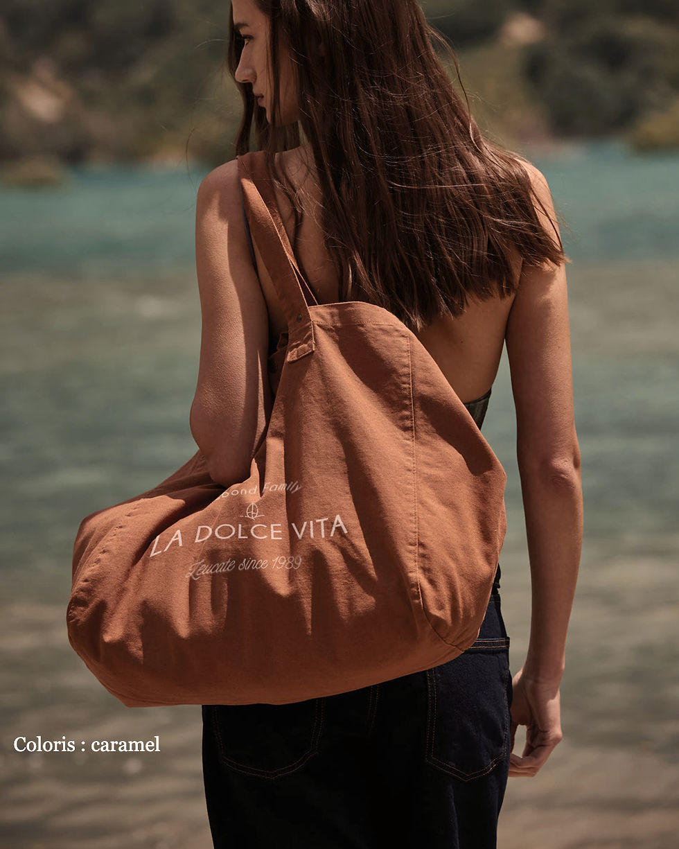 Miniature : Cabas / Sac de plage en coton délavé "SUZIE"