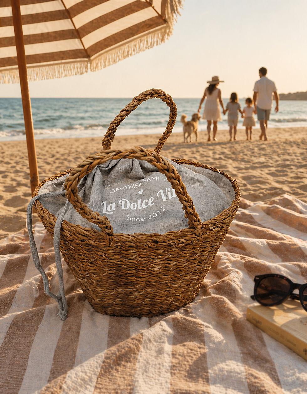 panier sac de plage en jute tressé personnalisé
