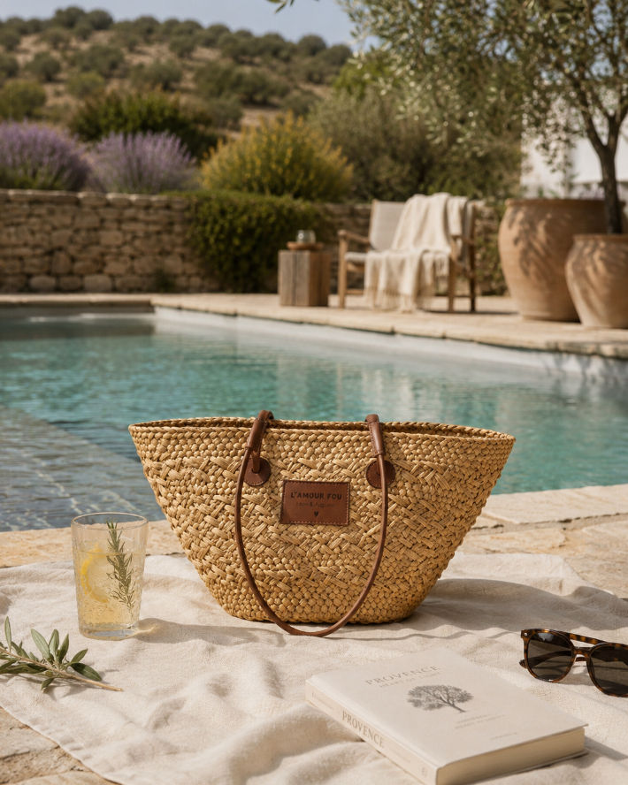 Miniature : sac cabas panier de plage tressé personnalisé raphia cadeau maman fête des mères