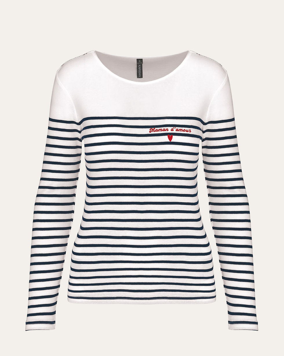T-shirt marinière manches longues femme personnalisé cadeau maman fête des mères mamie tata