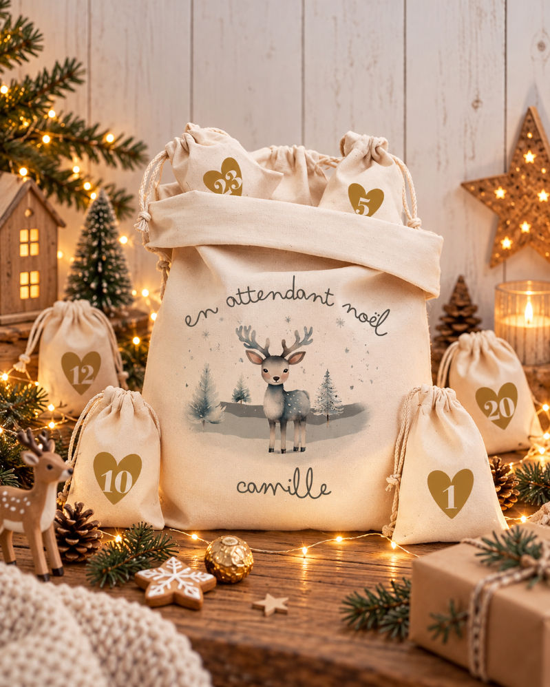 calendrier de l'avent en tissu personnalisé ecolo zero dechet