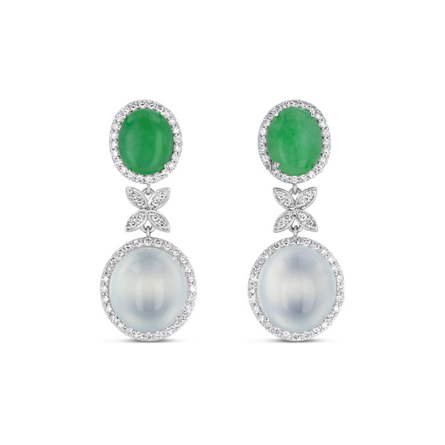 Imperial Green & White Jadeite Earrings