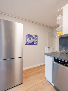 Essbereich und Küche im EggHam Apartment Hamburg – Apartment in zentraler Lage mit funktionaler, stilvoller Küchenausstattung.