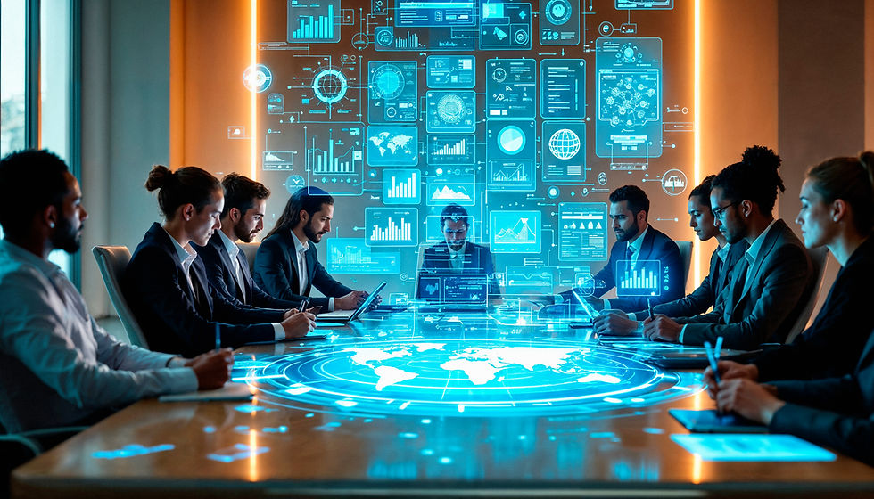 A picture of a fractional CTO working at a table with clients