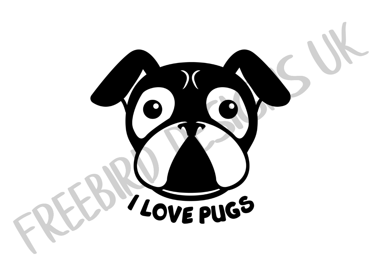 I Love Pugs Vinyl Decal Sticker