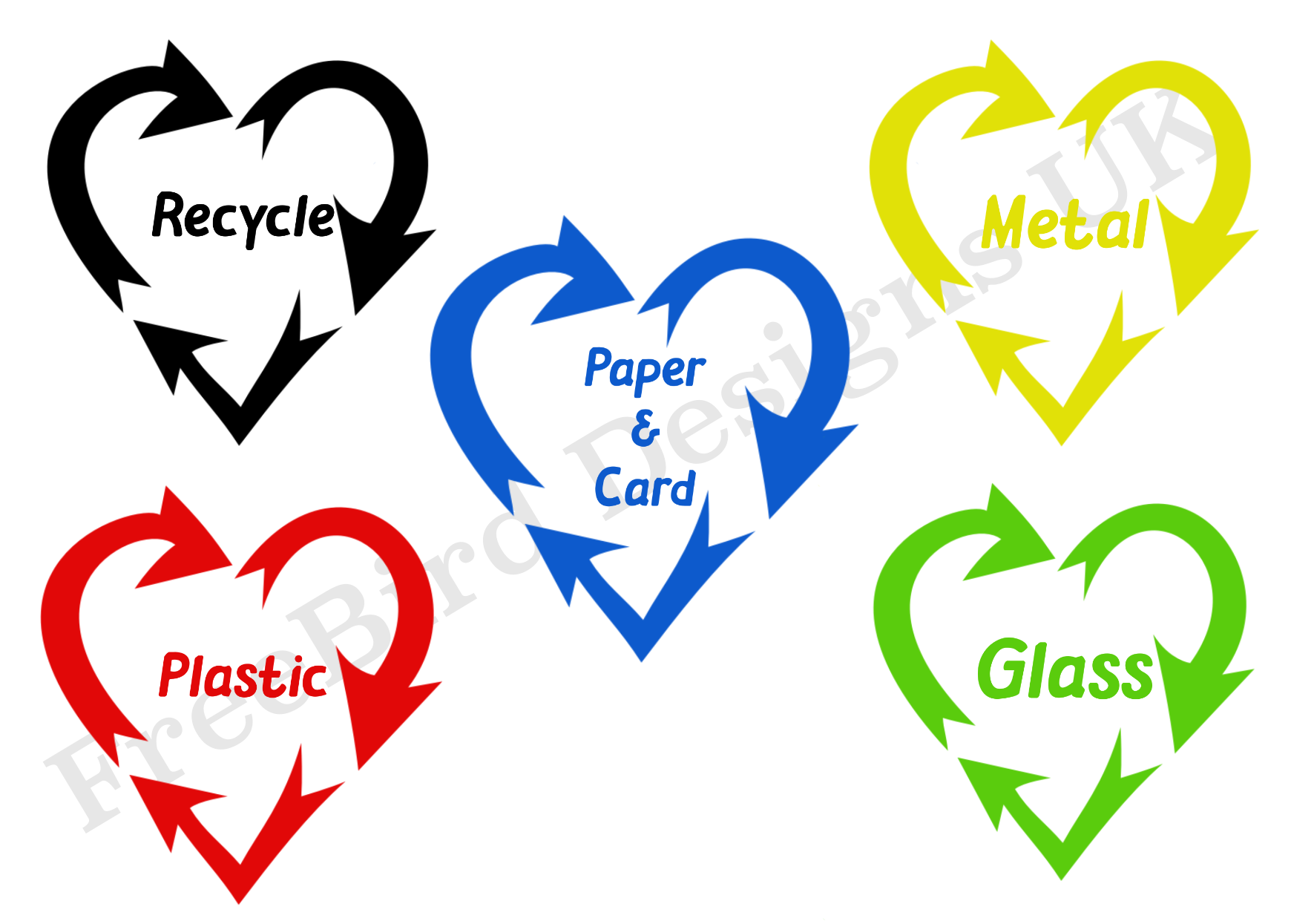 Set of 5 Vinyl Recycling Decal Stickers