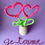 Miniature : Mots Je t'aime sculptés en fil aluminium rouge et fleurs coeur en tricotin dans un vase