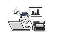 散在する情報やデータに追われ、業務効率化が進まない課題を抱えるビジネスパーソンのイラスト