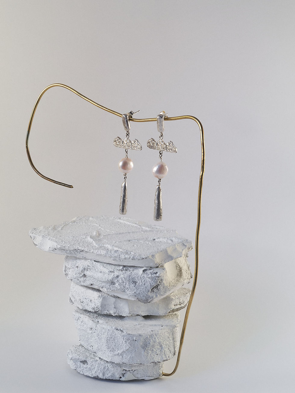 Miniatura: Pendientes largos con perla Cameo