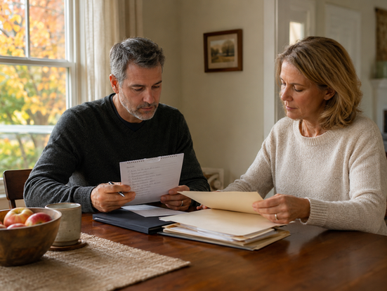 A couple reviewing their estate planning documents