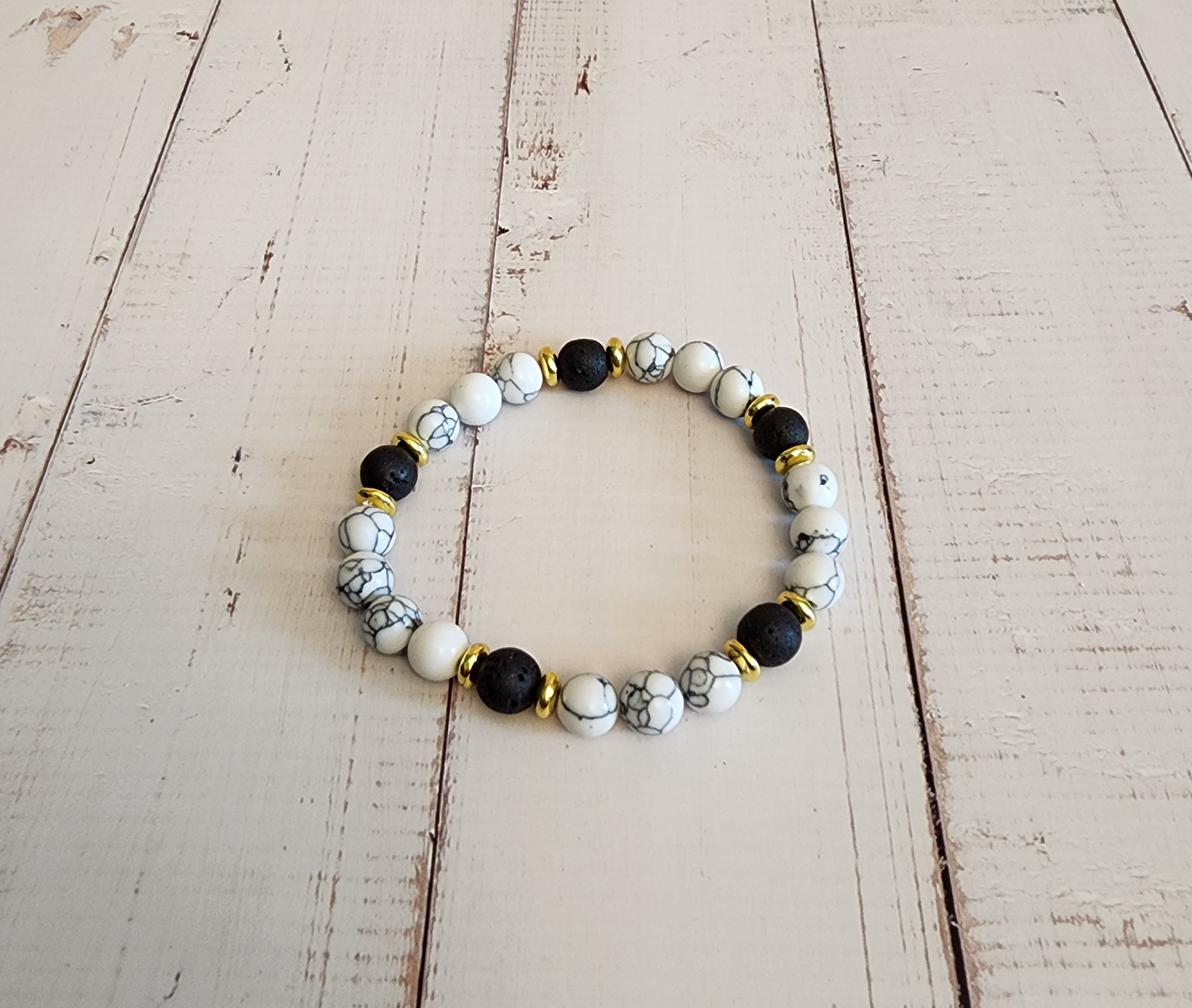 Howlite and Lava Beaded Bracelet 