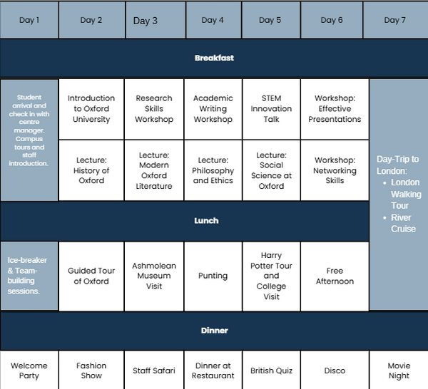 Pre-Uni timetable.