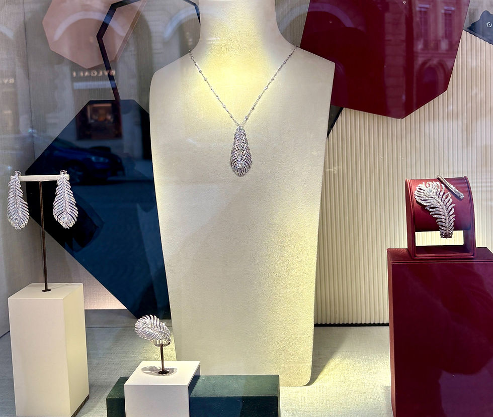 Jewelry displayed inside Boucheron on Place Vendôme in Paris