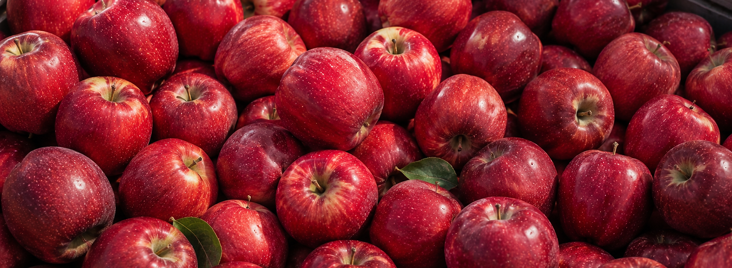 Caja de madera llena de manzanas rojas frescas