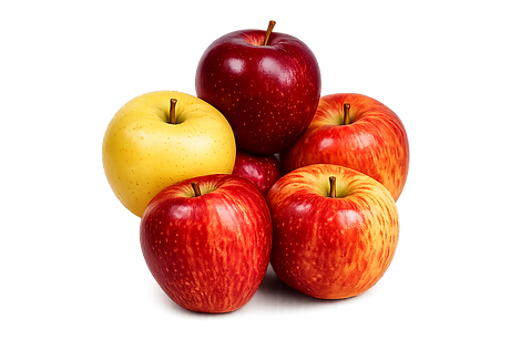 Variedad de manzanas frescas sobre fondo negro