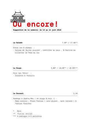 Suggestions de la semaine du 13 au 16 juin 2018