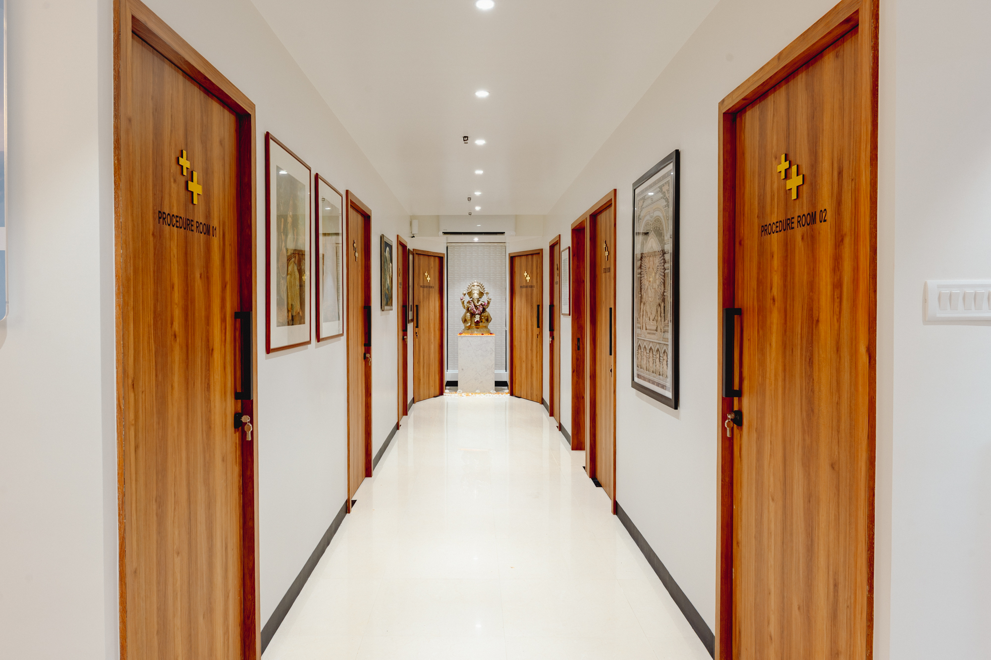 Corridor and procedure-room doors inside the Chembur clinic