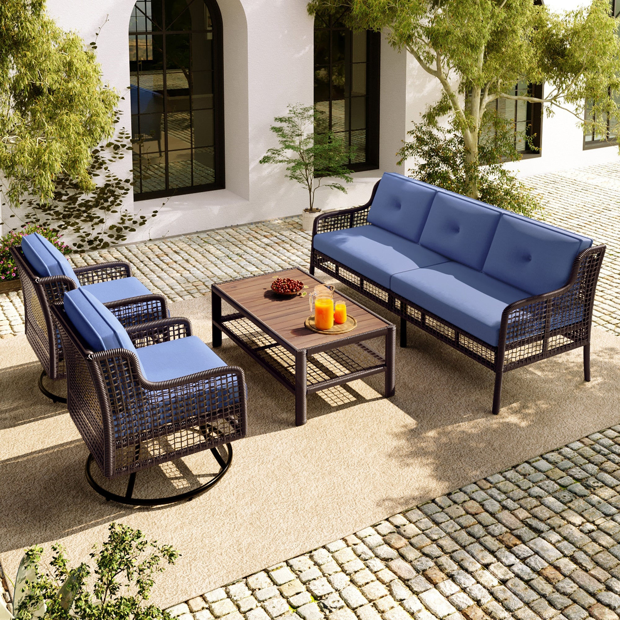 4-Piece Patio Furniture Set with Swivel Chairs, Wicker Sectional Sofa
