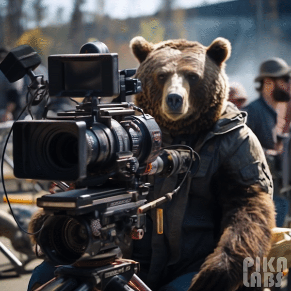 A bear working as a camera director