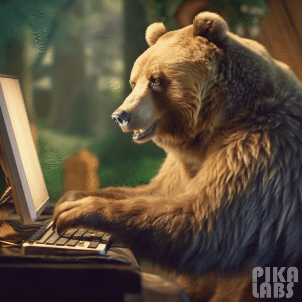 A bear typing at a computer