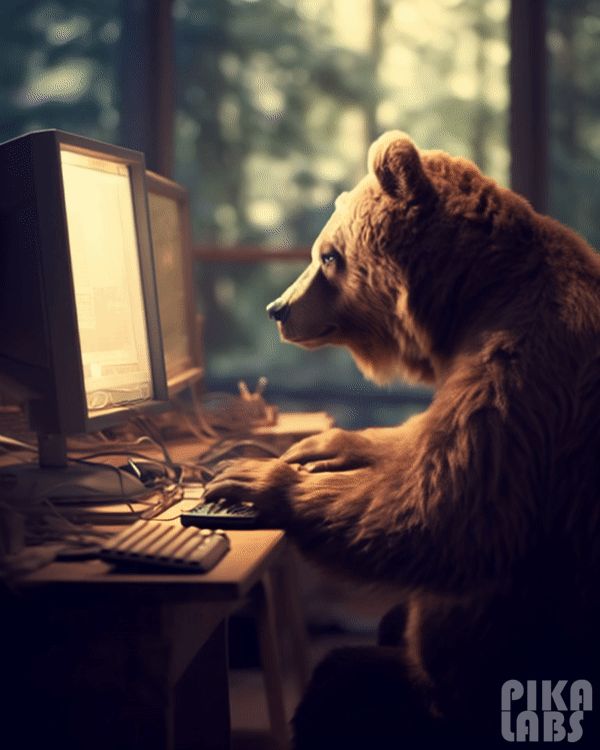 A bear working on SEM at a computer