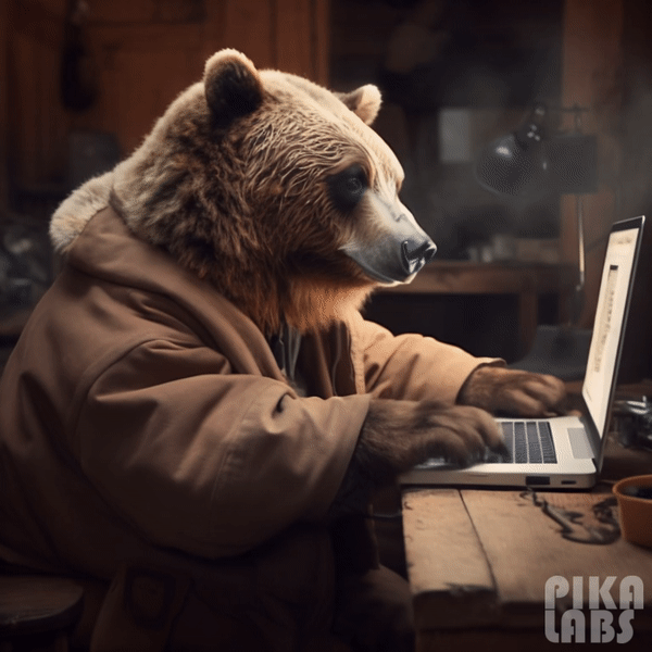 A bear working on SEO at a computer