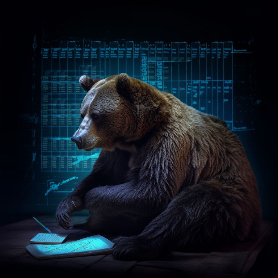 A bear doing data analysis for digital marketing