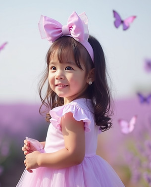 Little-girl-dressed-with-cute-dress-posing-in-lavender-tones-and-butterflies-background-fo