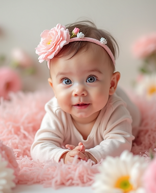 A-cute-baby-posing-amidst-pastel-flowers-in-a-studio-setting-for-a-pre-birthday-photoshoot