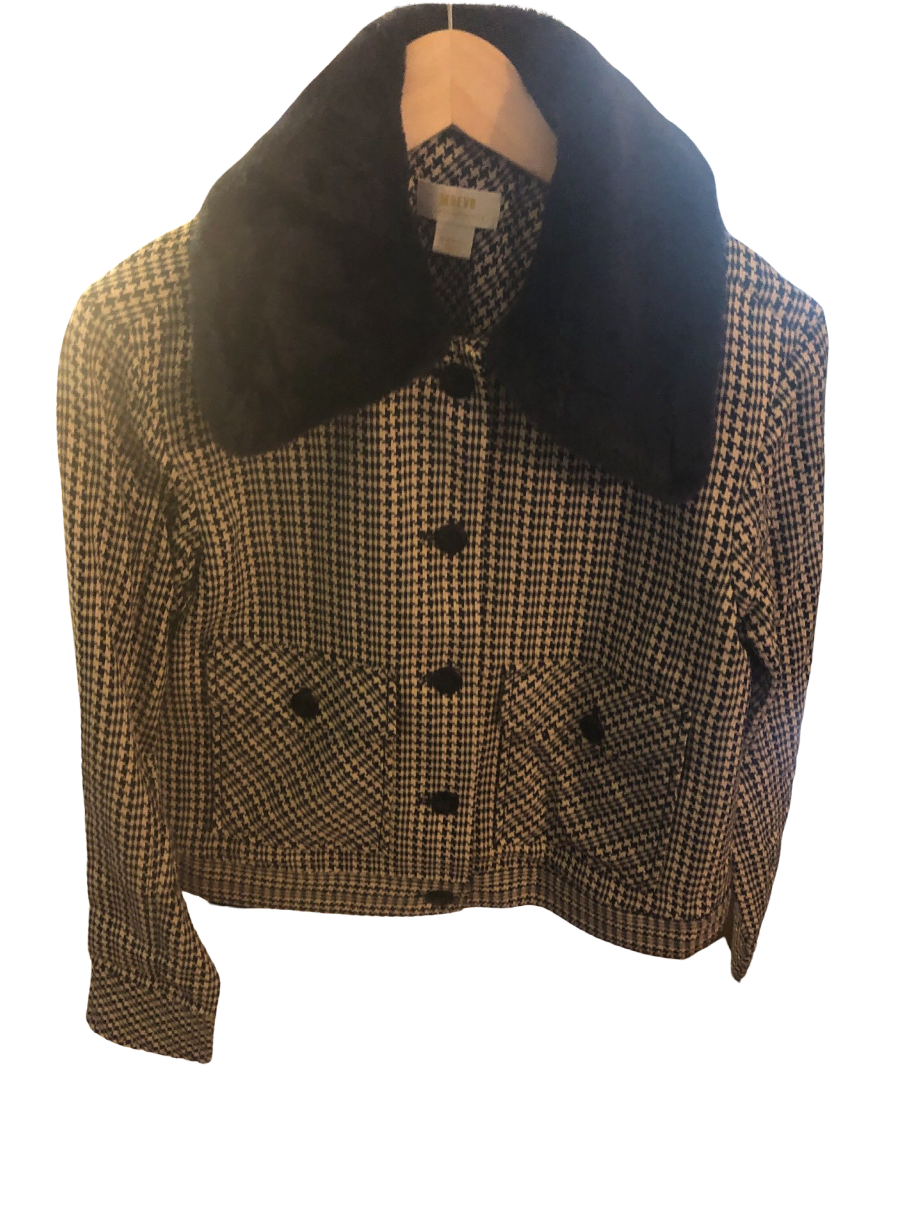 Mauve Blue fur collar houndstooth short jacket/coat Sz S