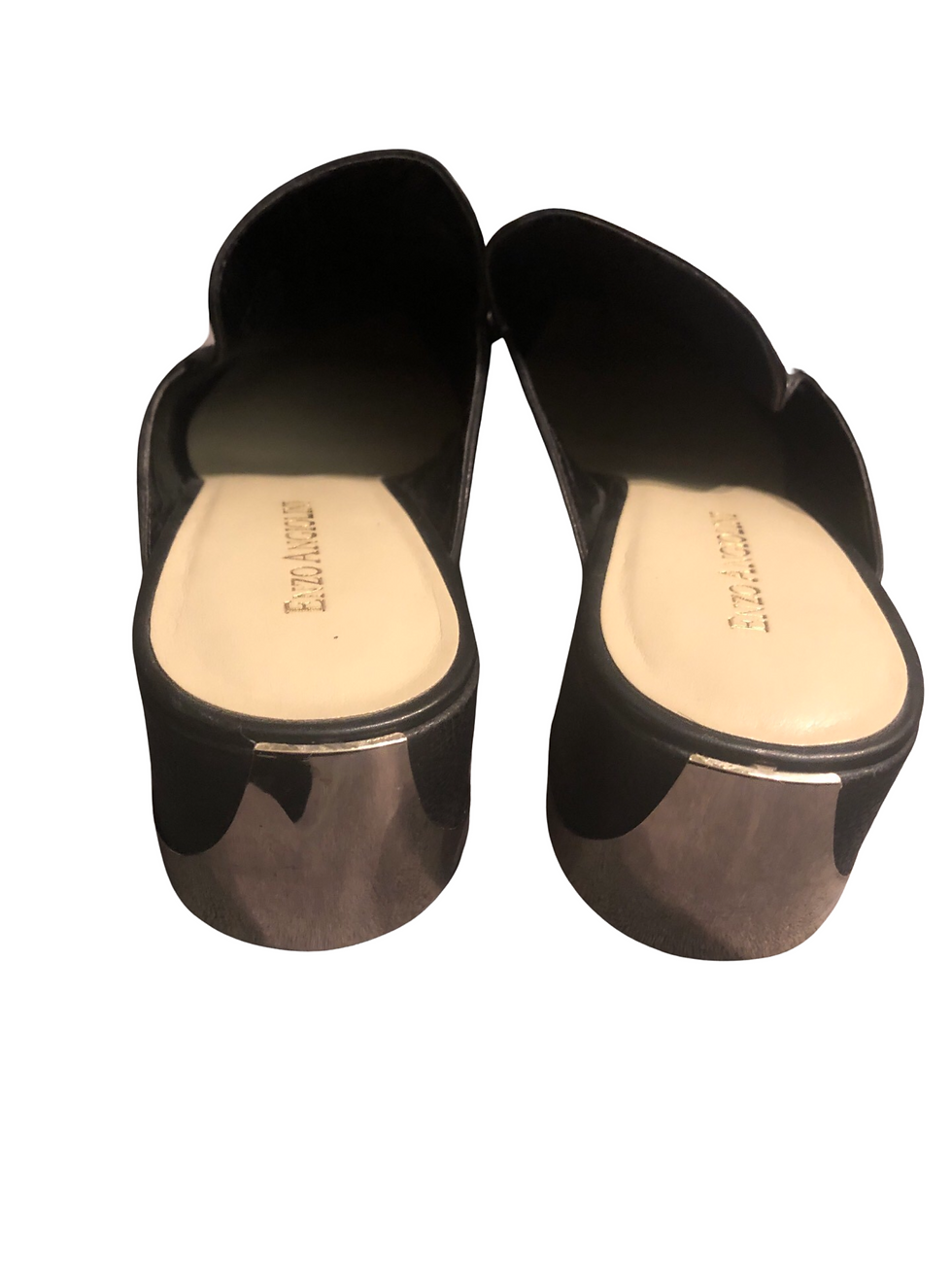 Thumbnail: Enzo Angiolini Leather pointed slip on's with gold heel accent Sz 8.5 M