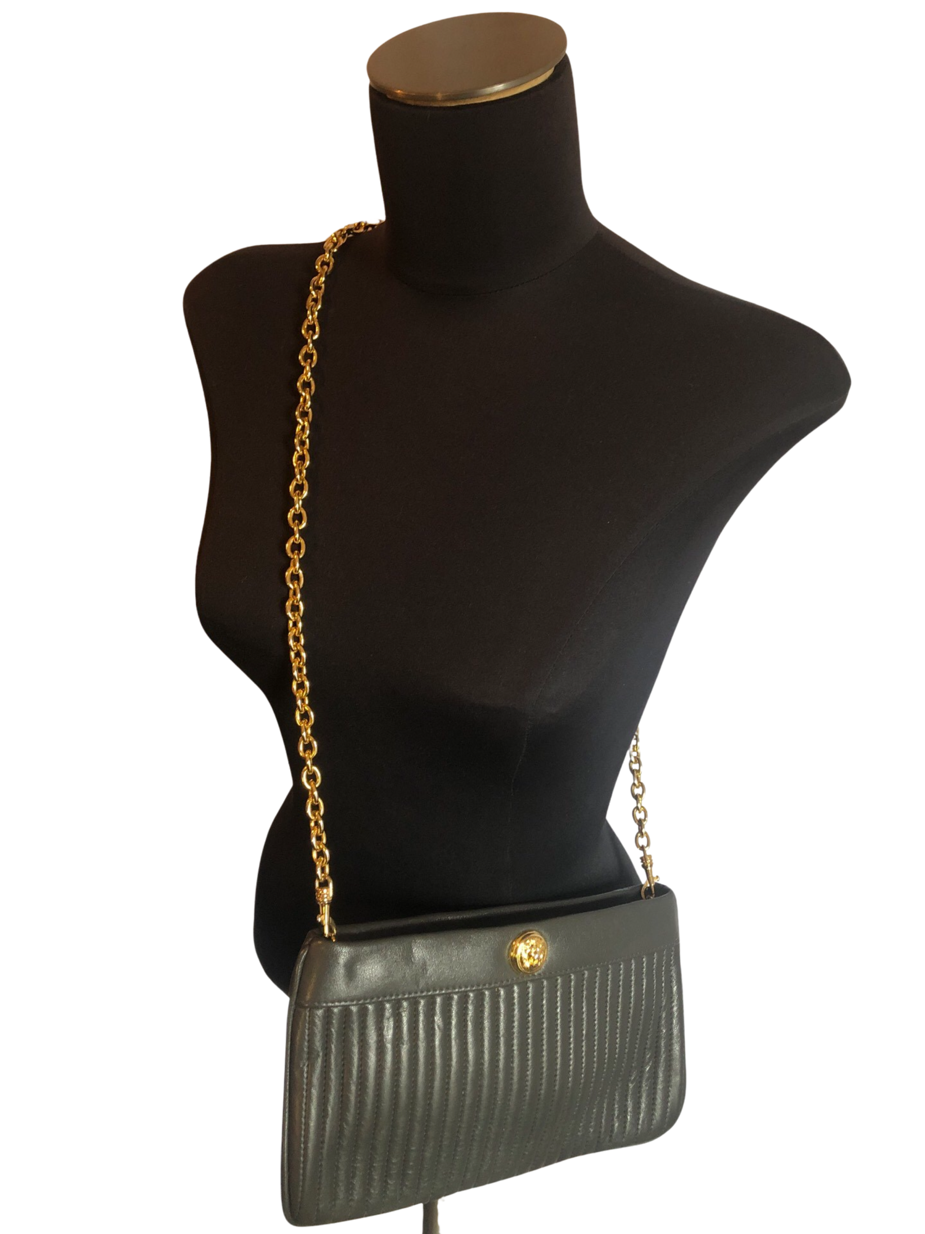 Anne Klein Grey Leather Crossbody w/gold link