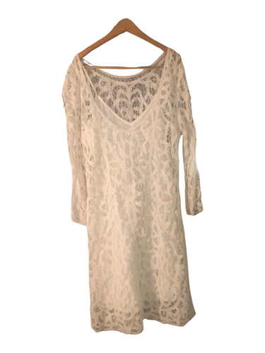 short white lace party dress Ladivine SF047 Lace Bodice A Line Layered Tulle Short Dress, Blush / XS