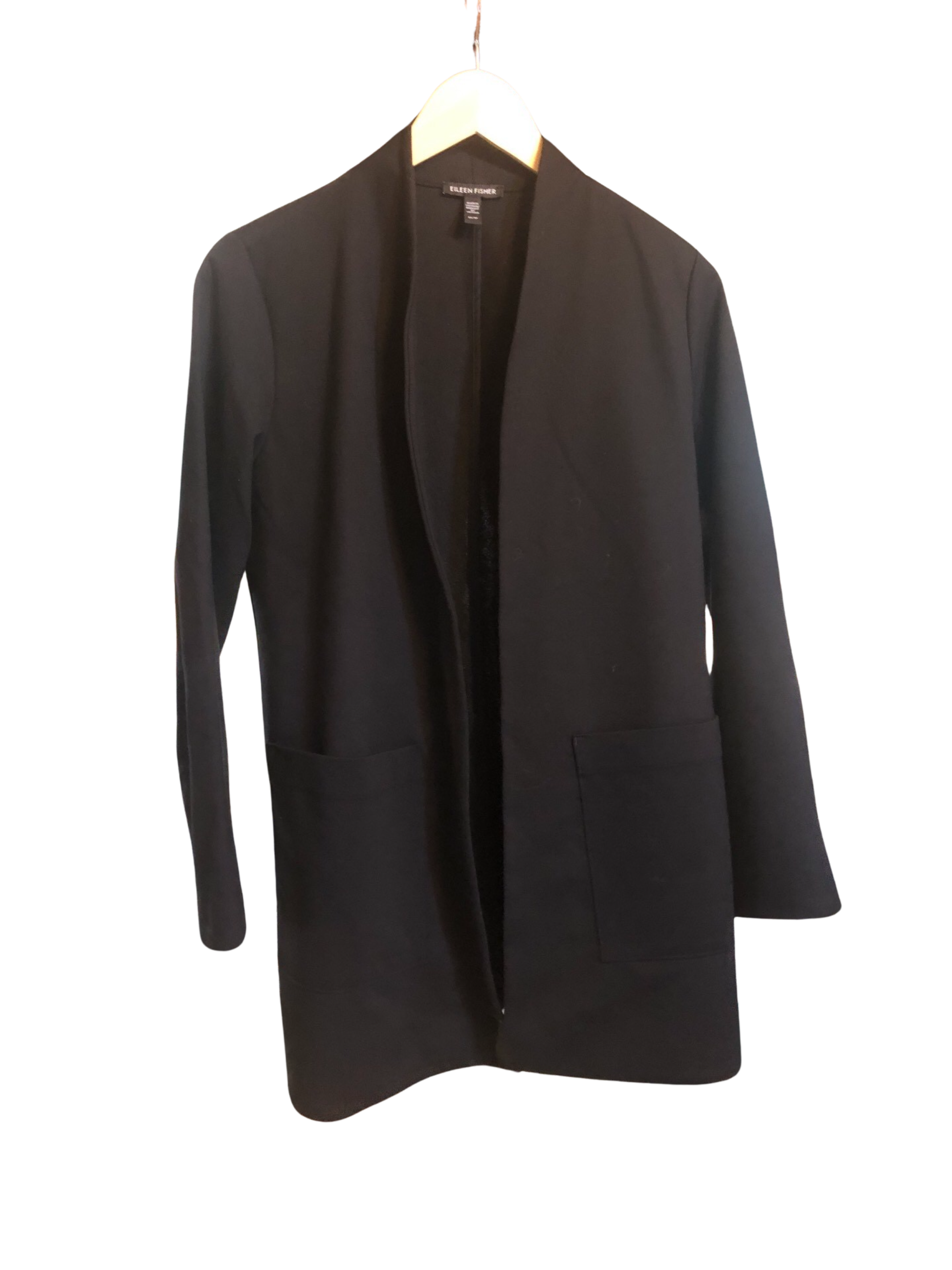EILEEN FISHER Black Shawl long knit soft blazer/coat Sz XS