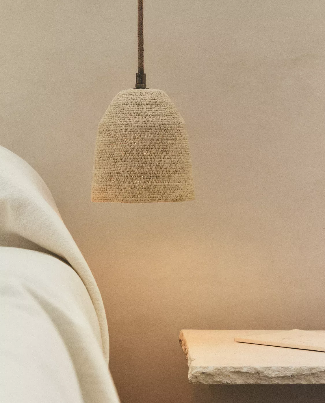 Small Cone-Shaped Woven Pendant Lamp – Light Beige