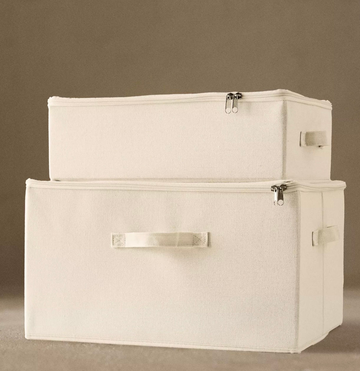 Foldable Cotton Storage Box with Zippered Lid – Off-White