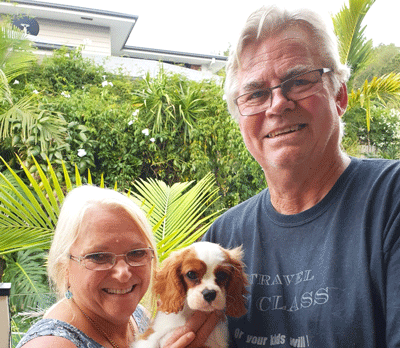 Cavrealm Cavalier Puppy Tilly with owners in the Sunshine Coast Qld