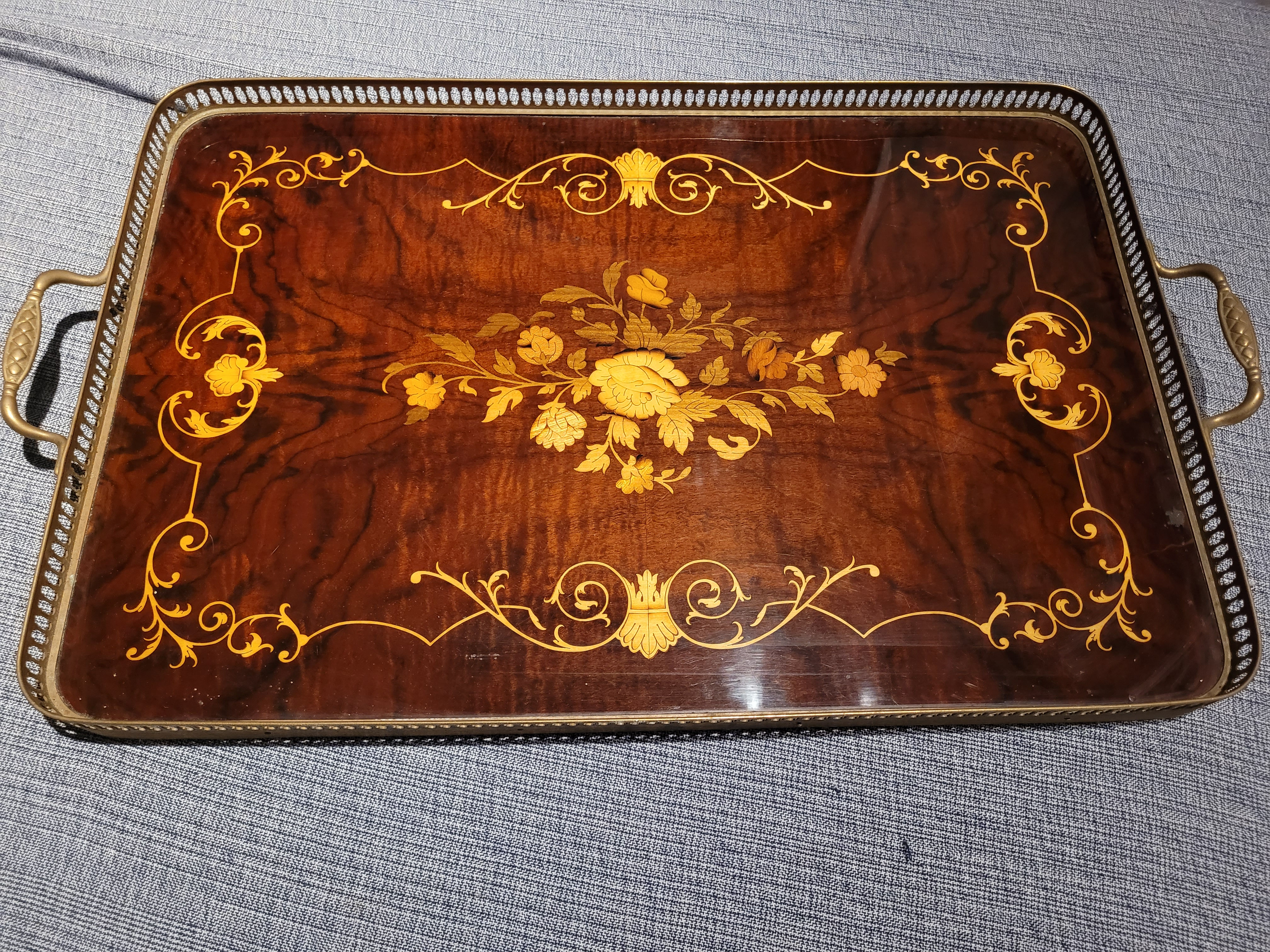 Brass handled Italian inlaid tray 