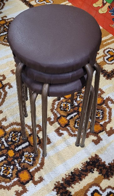 Thumbnail: Set of three lovely retro stools in brown vinyl 