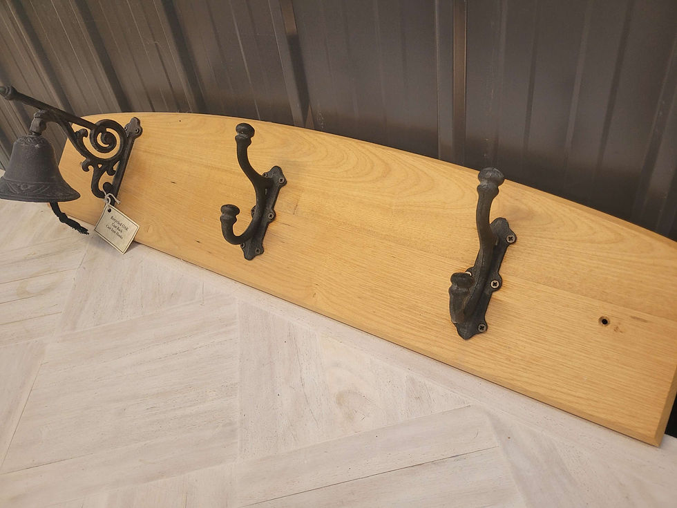 Thumbnail: Beautiful recycled timber coat hangers with cast iron fittings 