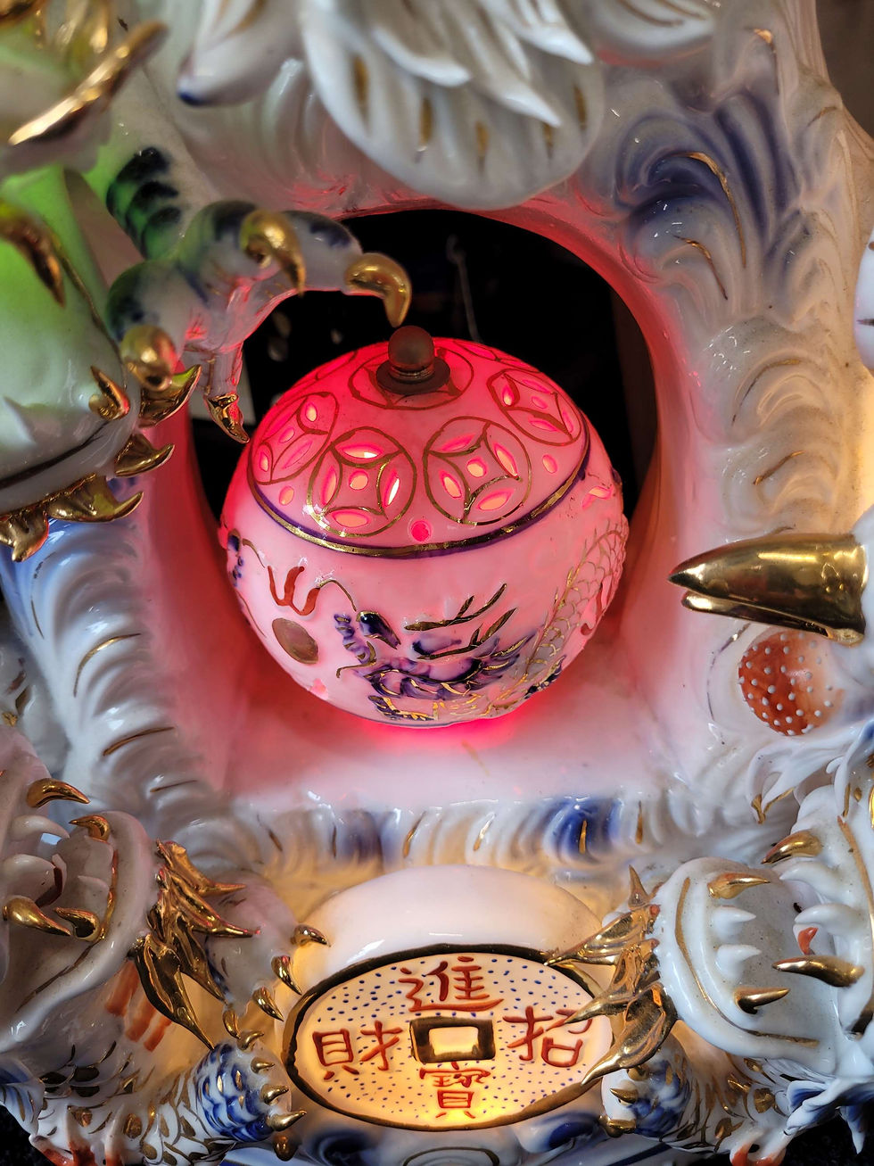 Thumbnail: Amazing, gaudy,one of a kind ceramic dragon lamp 