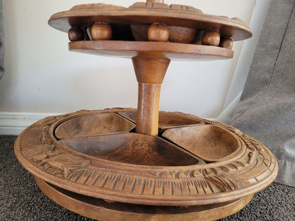 Thumbnail: Mid century teak and monkey pod Pacific lazy susan 