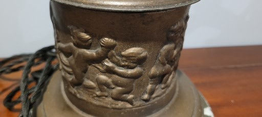 Thumbnail: Amazing Spelter statue lamp of Mercury holding glass flame over a metre high 