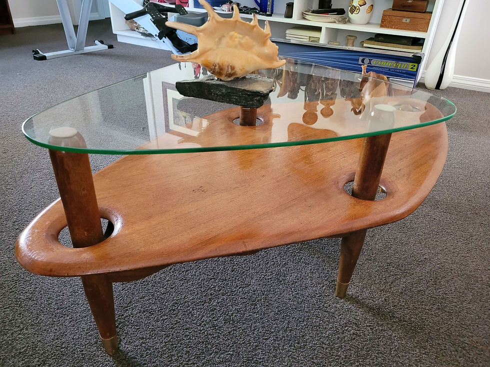 Thumbnail: Jon Jansen organic two tier wood and glass coffee table 